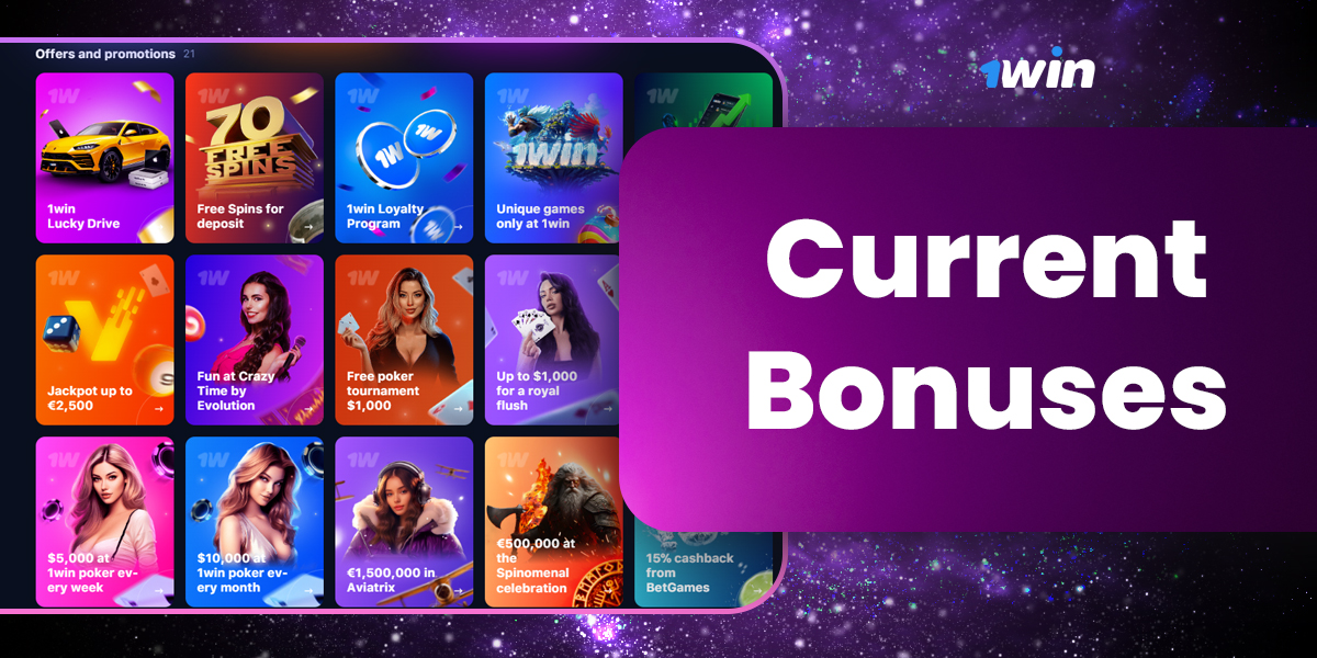 Available bonuses at 1Win 2024 online casino site