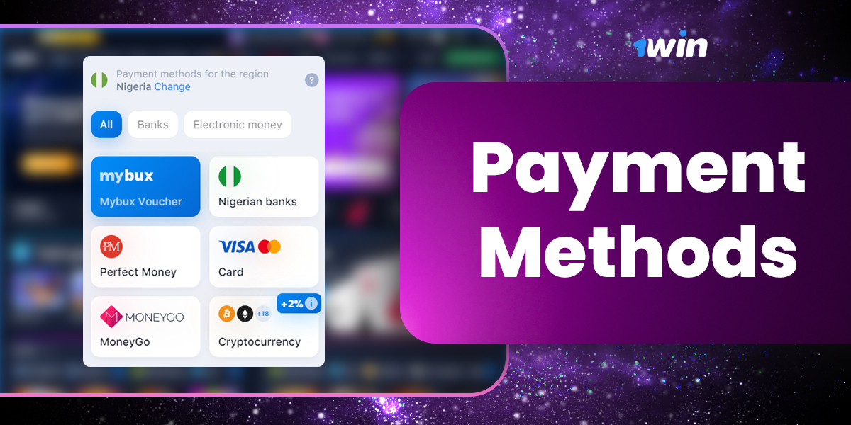 Payment methods available for deposits and withdrawals at 1Win